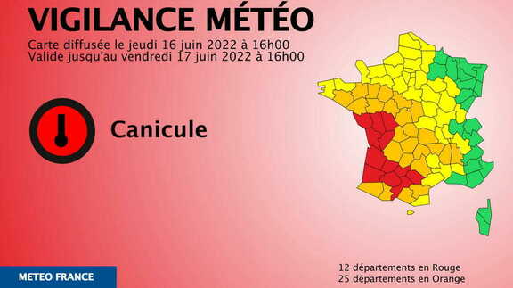 Départements en vigilance rouge et orange canicule